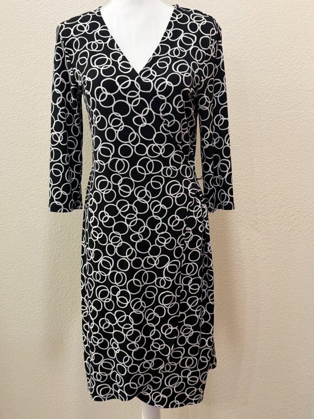 Faith, Love & Passion black and white faux wrap dress, knee length, medium
